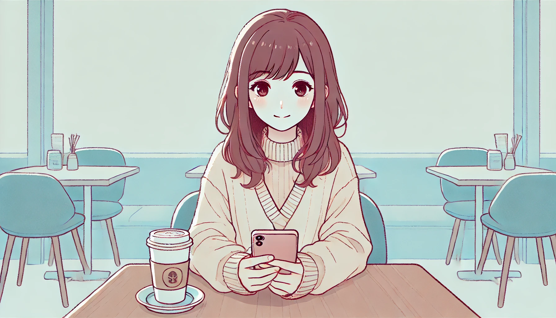 喫茶店で副業をしている女性